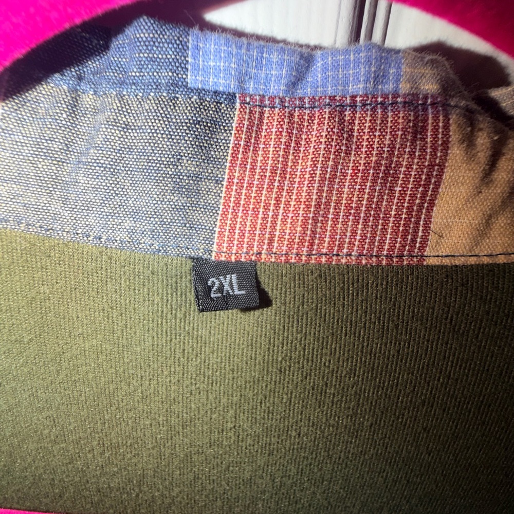 Olive Green One Collared Layered Plaid Women's Business Casual Top 2XL - Picture 2 of 4